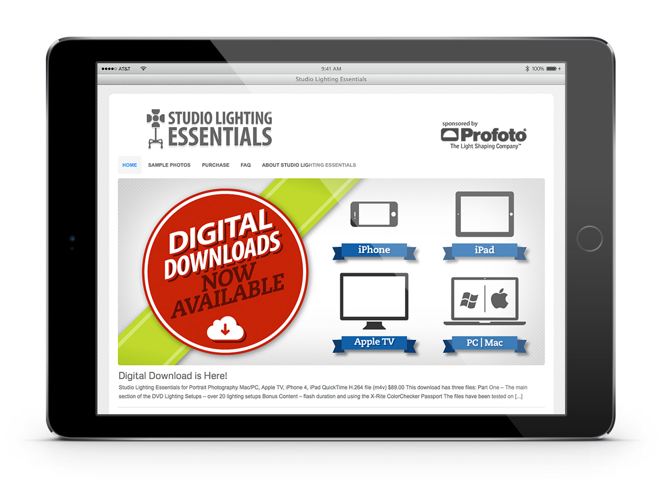 Portfolio of Michael Ham - Studio Lighting Essentials - Digital Downloads iPad Web Page