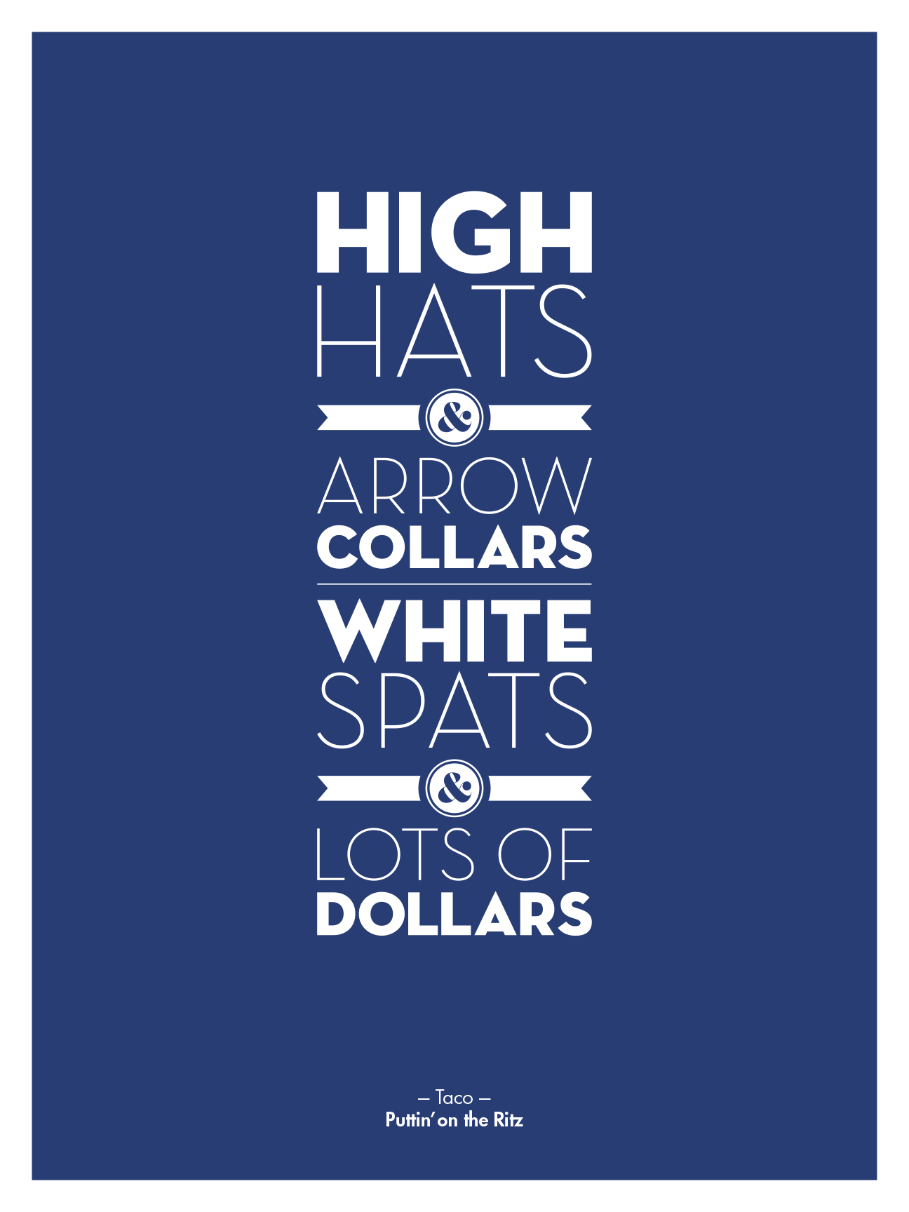 Designerham Typography Poster - Hight Hats and Arrow Collars - Puttin on the Ritz